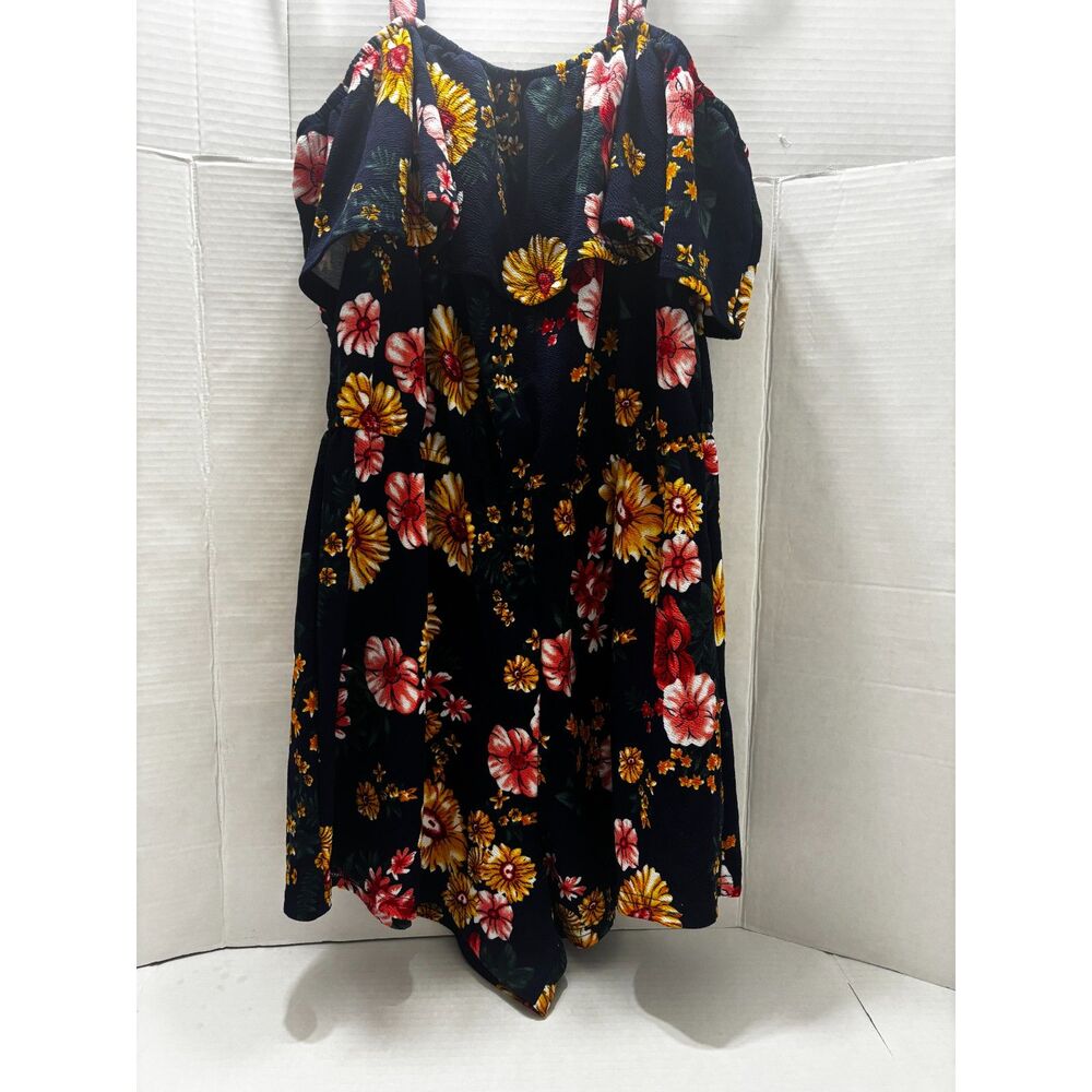 Women’s Navy Blue Floral Cold Shoulder Romper Shorts Summer Boho